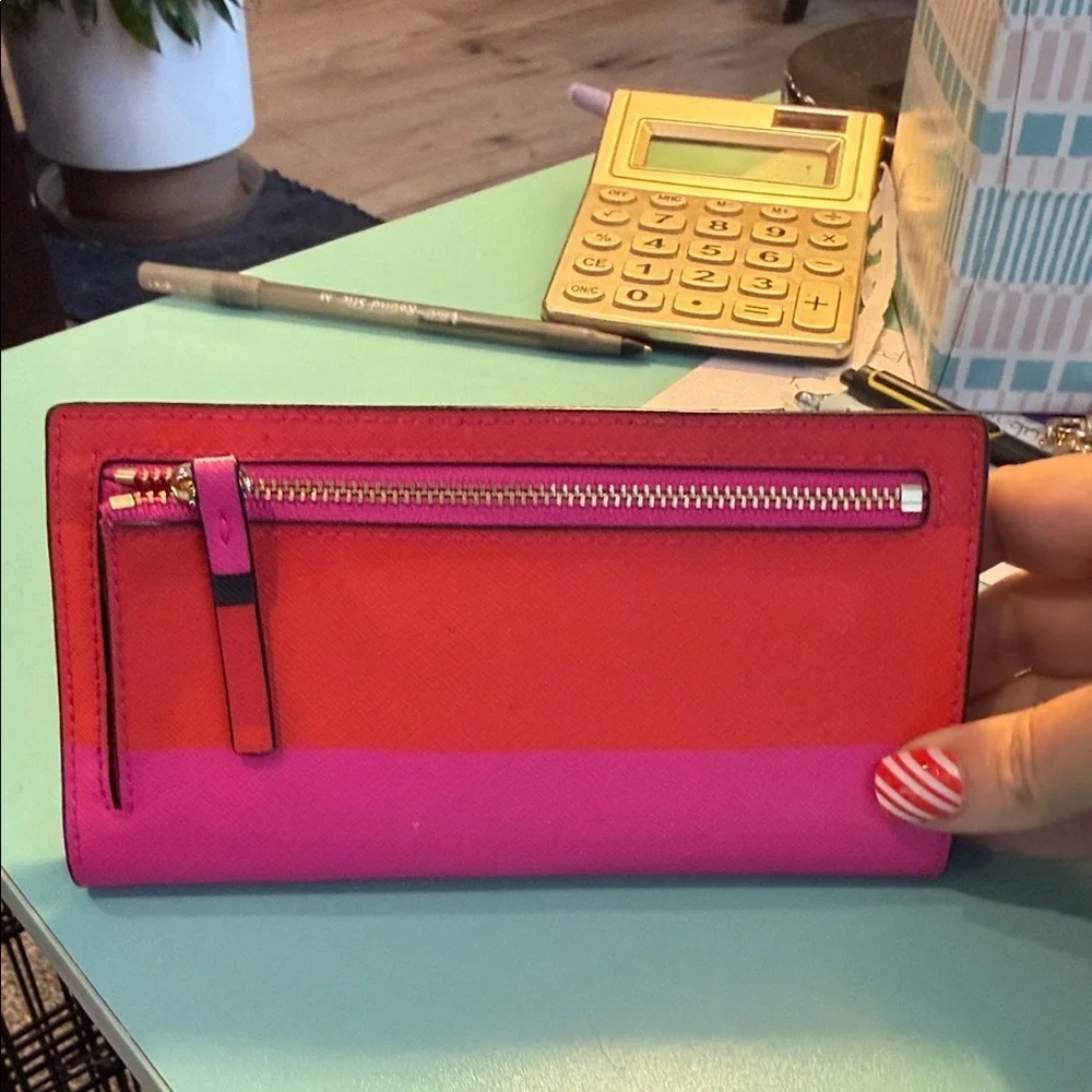Kate Spade Tricolor Wallet card colder coin purse designer clutch red pink white